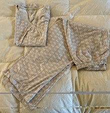 Garnet Hill Organic Cotton 2-piece Gray Asian Wrap Pajama Set Long Sleeve M
