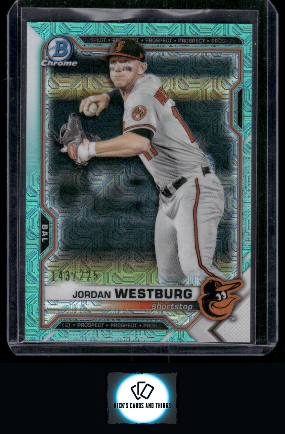 2021 Bowman #BCP-98 Jordan Westburg Chrome Prospects Mojo Refractor Aqua #/225