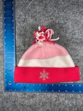 Gap Kids Beanie Toque Youth Medium Pink Stripe Knit 100 Polyester Fleece Pom