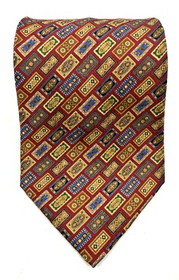 Vintage Stefano Ricci Silk Tie Red Multi Color Art Tile Pattern Made In Italy