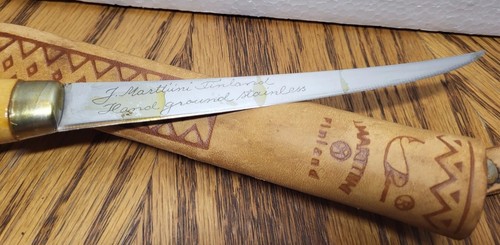 Early J. Marttiini Fish Fillet Knife Finland Leather Sheath Fishing Never Used - Picture 2 of 10