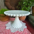 VINTAGE DUNCAN & MILLER MILK GLASS OLD GIANT HOBNAIL PEDESTAL CAKE STAND