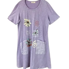 Jess & Jane Art To Wear T-Shirt Dress Mineral Wash Purple Floral New With Tag