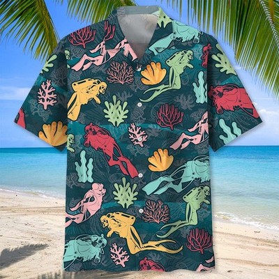 Scuba Diving Coral Life Hawaiian Shirt Summer Gift for Scuba Diver HO5546