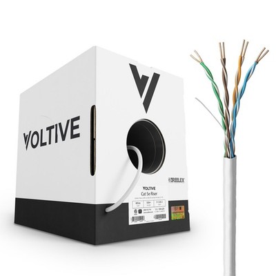Voltive Cat5e Riser (CMR) Ethernet Cable - UTP, OFC, 500FT, White