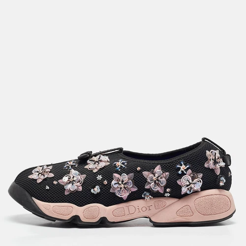 Baskets Dior noires maille fusion ornées de fleurs taille 38