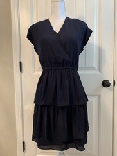 New J Crew Point Sur Tiered Ruffle Mini Dress Navy  Sz 4 J6931