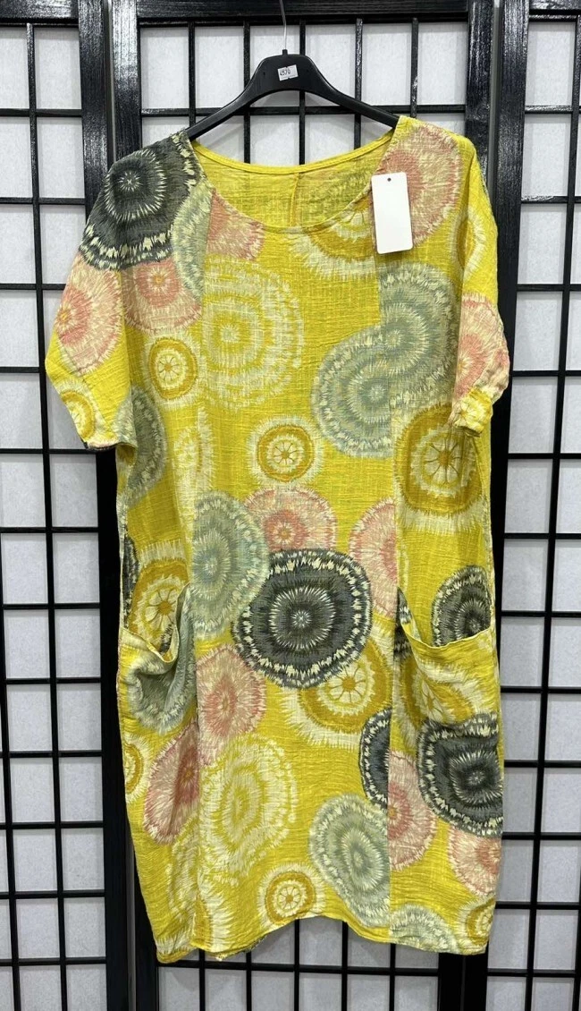 Robes imprimées italiennes à manches courtes neuves pour femmes coupe 12 14 16 18 20