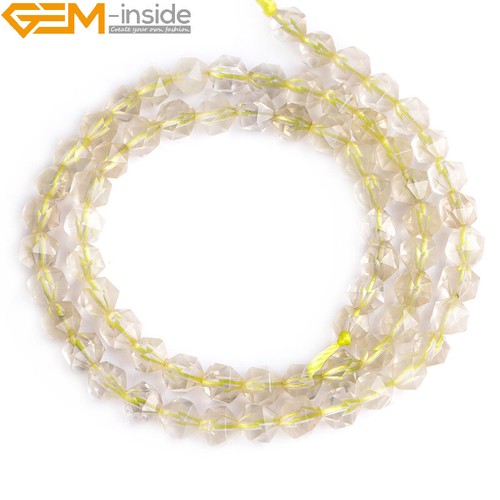 Natural Stone Yellow Faceted Lemon Quartz Polygonal Beads Jewelry Making 15" - Picture 16 of 27