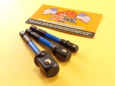 Drill Hog® Socket Adapter Set Hex Shank 1/4", 3/8", 1/2", Impact Driver M7 Blue