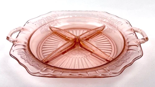 Vintage Pink Depression Glass Mayfair Open Rose Pattern Divided Dish
