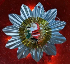 Handmade Christmas Ornament with Vintage Light Reflectors, Mini Santa Claus