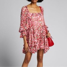 Alice + Olivia Debra Square-Neck Pink Floral Ruffle Mini Dress