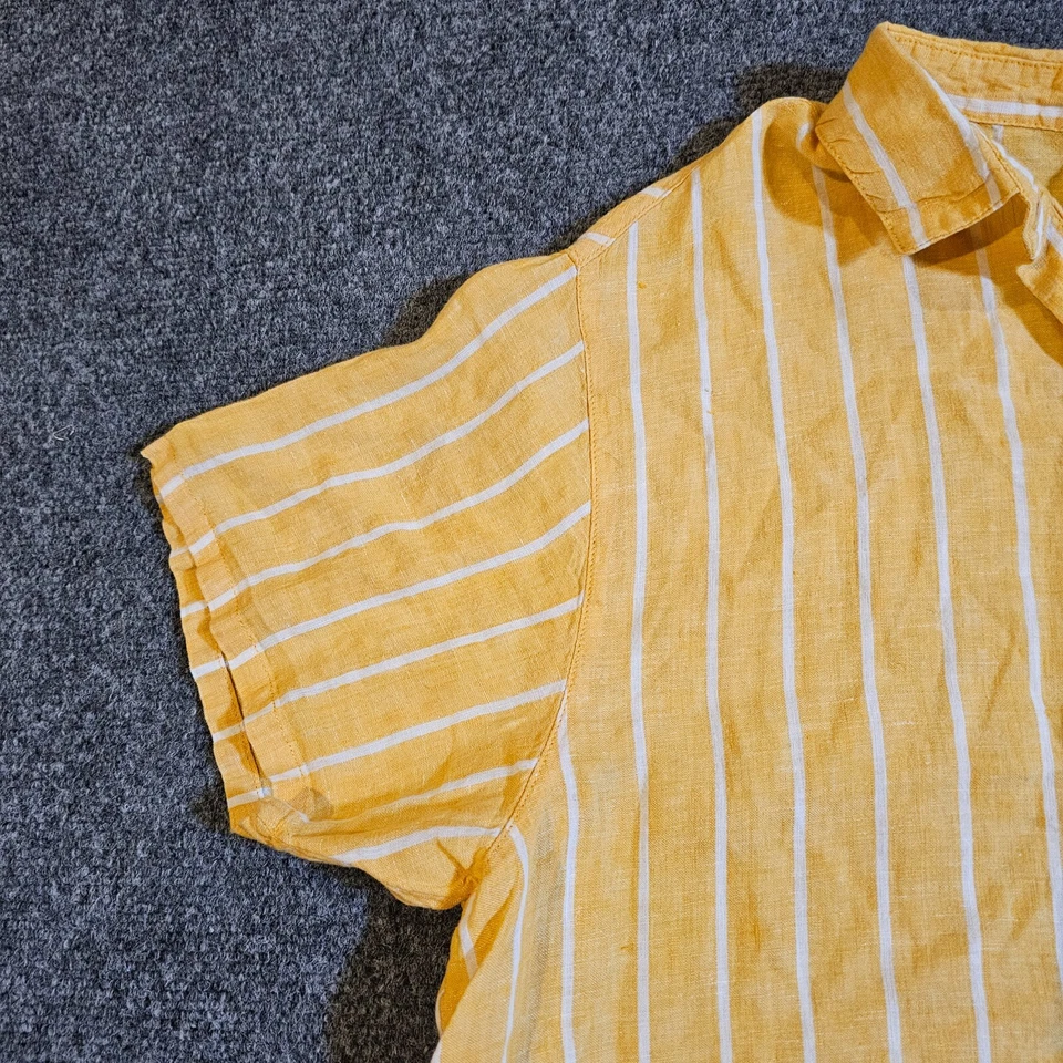 C&C California Top Womens Size Large Yellow Linen Striped Button Casual Beachy - Image 3 of 4