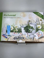 Richoose metal iron Hanging kit DYI Flower 8 Pots for Kids with paints &brushes