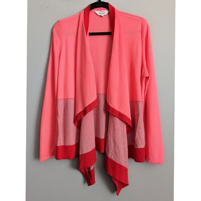 Exclusively Misook Striped Draped Cardifan Pink And Red Acrylic Size M