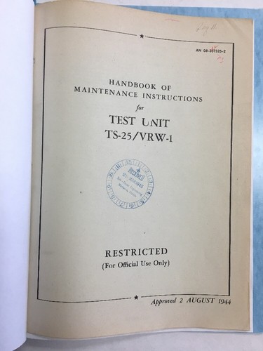 1944 Test Unit TS-25/VRW-1 Original Handbook Of Maintenance Instructions - 第 1/6 張圖片