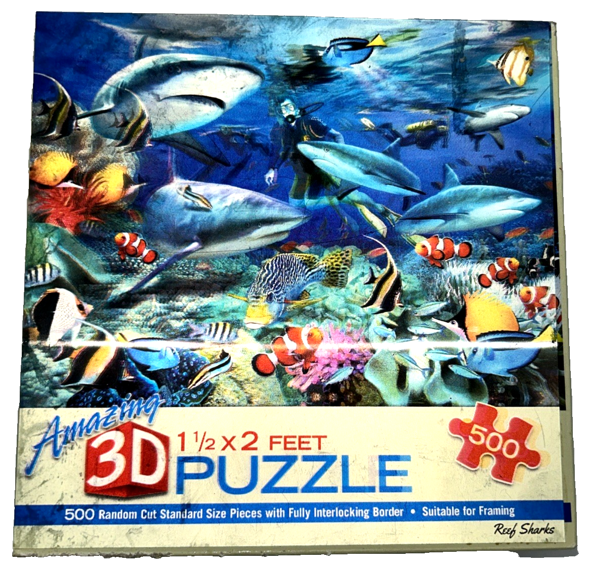 Super 3D Shark Waters 500pc Jigsaw Puzzle Lenticular Tropical Reef