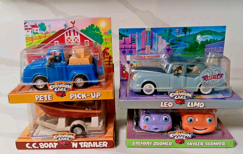Lot of 4 Vintage Chevron Cars Leo Limo, C.C. Boat, Pete Pick-Up, Zachary Zoomer