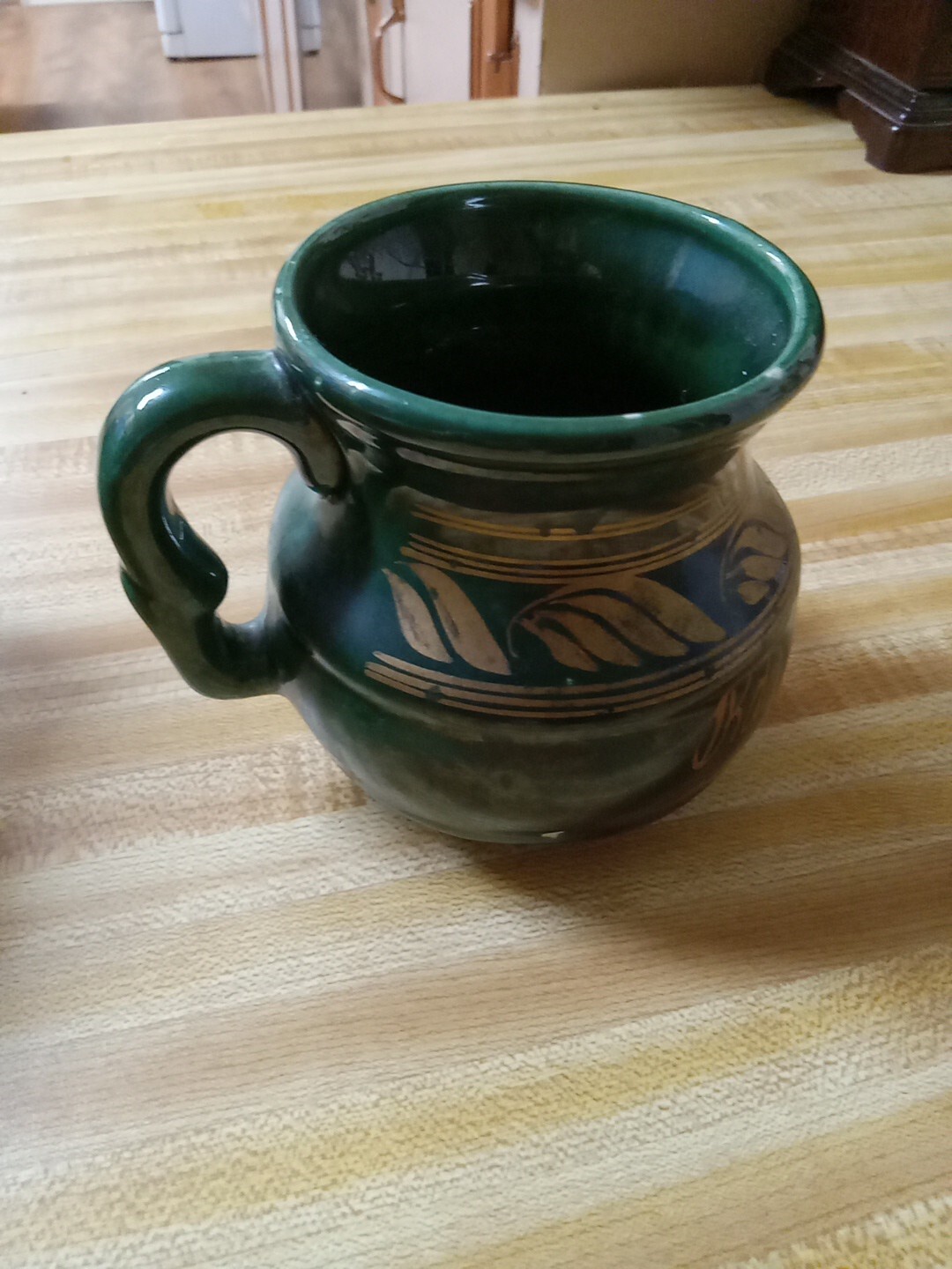 Hand Made Mexican Mug Hand Panted Gold Paint