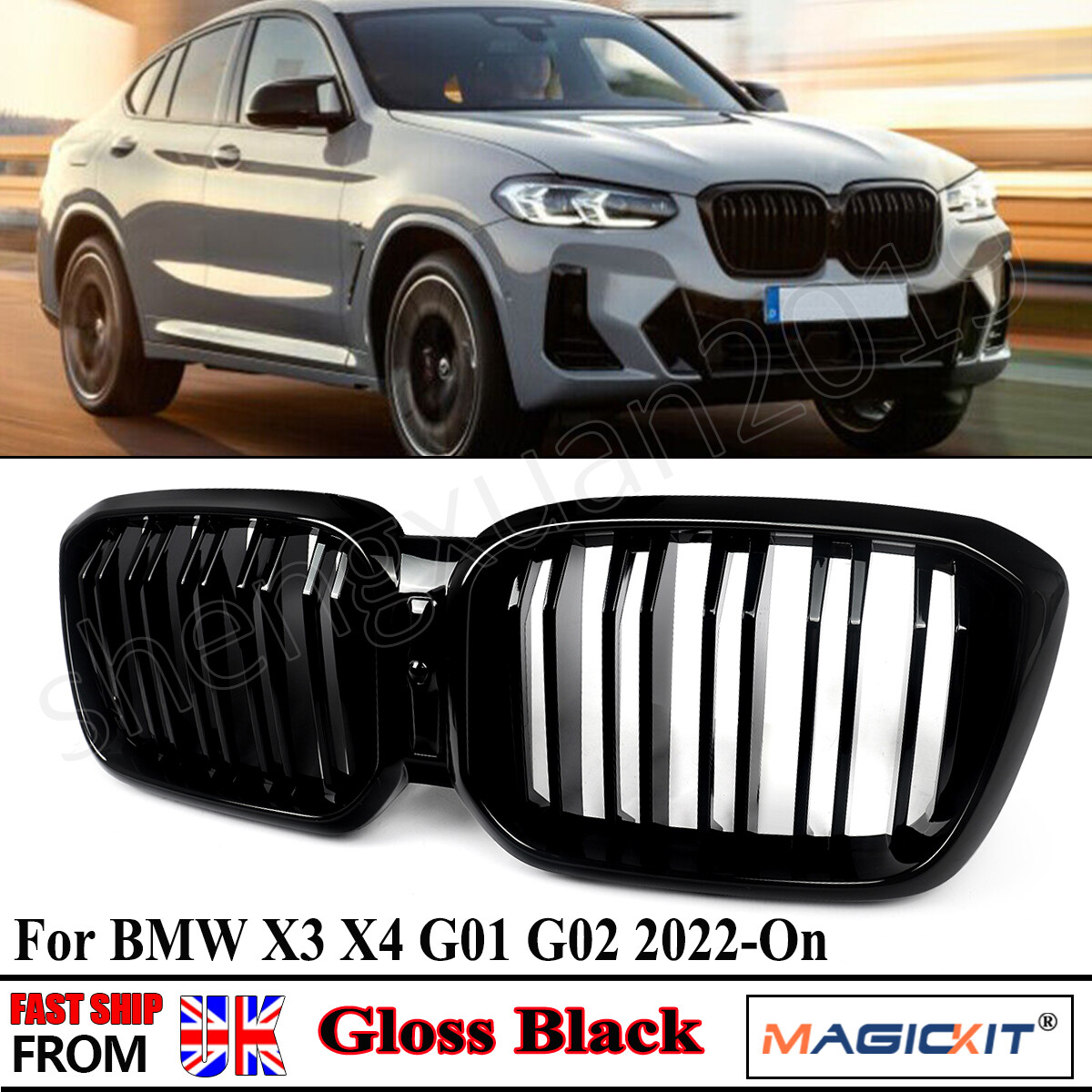 For BMW G01 G02 X3 X4 M40i 2022+ LCI Gloss Black Shadow-Line Front Grille Grill