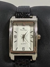 Premier Designs White Dial Rectangle Case Black Leather Band Watch 8 Inch