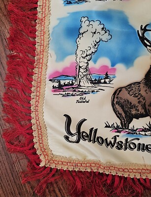 Vintage 1940s-50s Yellowstone National Park Fringed Silk Souvenir