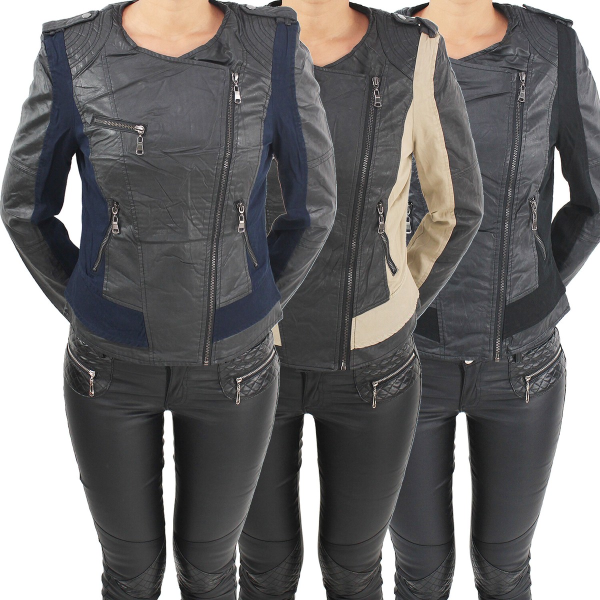 Women's blazer jacket leather look faux leather jacket between-seasons  jacket bi