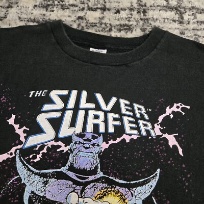Vtg 1991 Silver Surfer × Thanos T-Shirt XL Marvel Comics Black