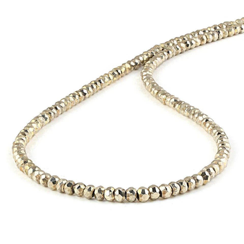 925 Argento Sterling 18 " Collana Naturale Pirite Pietra Preziosa Perline - Immagine 3 di 4