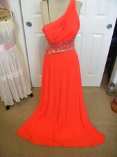 Stunning blood orange sequin trim gown floor length over the shoulder sz 4/6