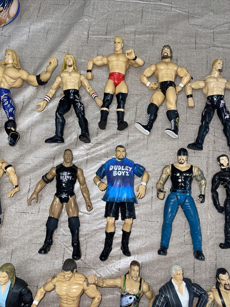 LOT OF 19 WWE WRESTLING ACTION FIGURES, PLUS ALL ACCESSORIES