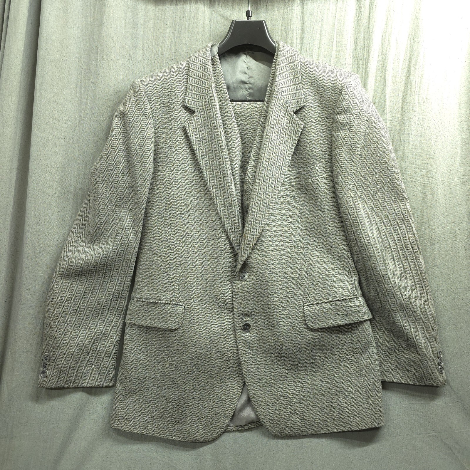 VINTAGE Yves Saint Laurent 3 Pezzi Tuta Cappotto Pantaloni Gilet 42L Uomo 33x32 Grigio YSL