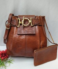 Texier Whiskey Brown Leather Ring Buckle Crossbody Shoulder Bag - Made In France