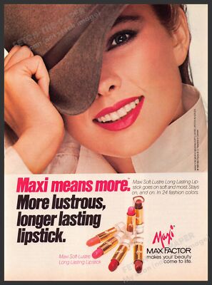 Max Factor Maxi 1980s Magazine Print Advertisement 1984 Hat Soft Lustre Lips