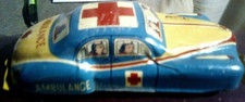 1950s tin AMBULANCE "A.12 Japan," ELEGANT, complete  working, FACES IN WINDOWS