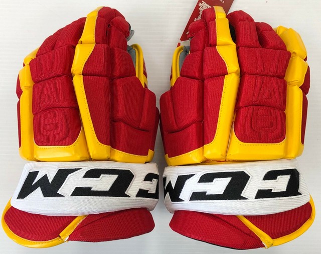 Pro stock CCM Crazy Light hockey gloves 14" Calgary Flames CL SR Red Yellow NHL eBay