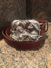 Rare Kieselstein-Cord Sterling Jungle Monkey Buckle W/Brown Leather Belt Size 1
