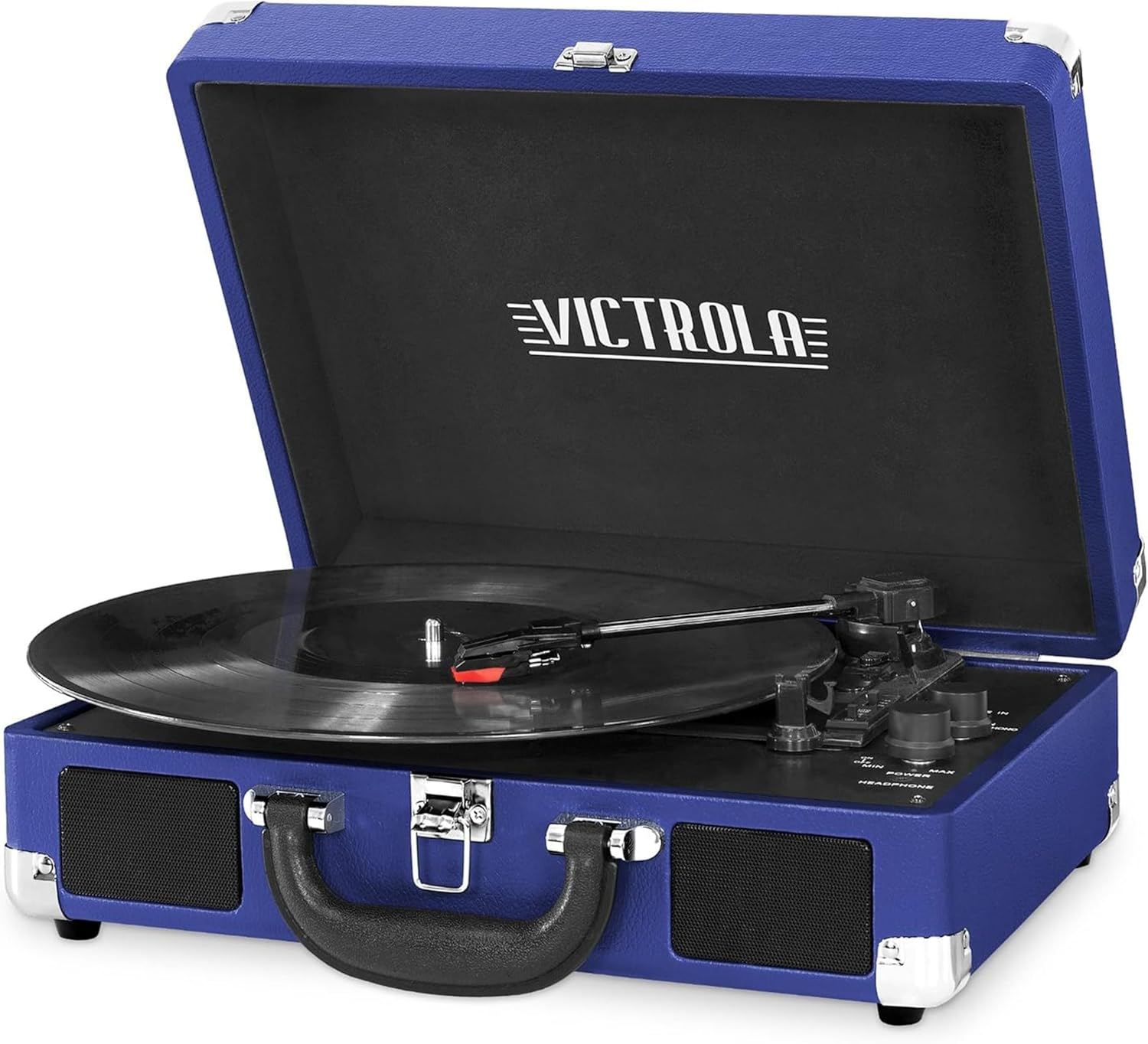 Vintage 3-Speed Bluetooth Suitcase Turntable with Built-In Speakers