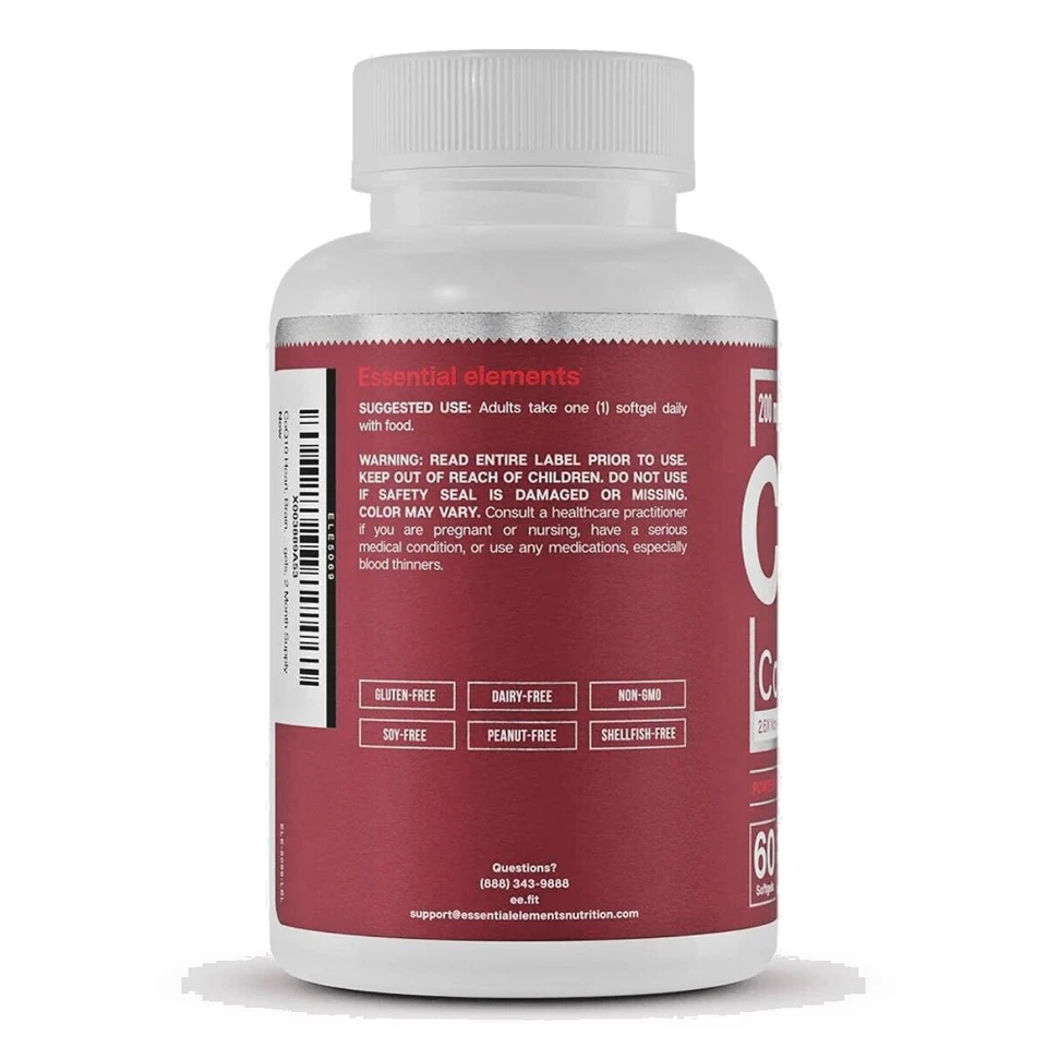 Essential Elements CoQ10 100mg Cápsulas Blandas Corazón Cerebro Soporte Vascular 60 Ct Foto 2 de 4