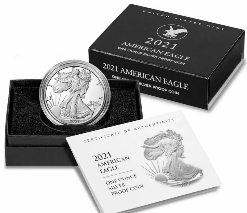 Proof 2021-W, Type2 American Silver Eagle Silver Dollar With COA