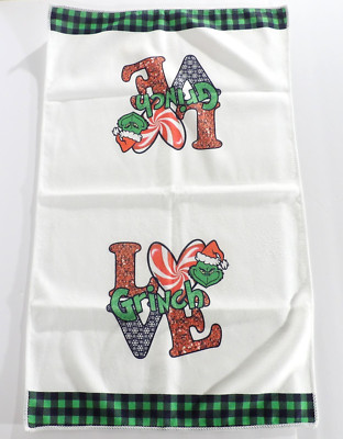Love Grinch Microfiber Kitchen Towel Green Black Checked Border 28'' x 17''