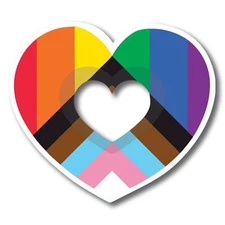 LGBTQA LGBTQ Progress Pride Heart Rainbow Flag Magnet Decal, 4.5x5 Inches