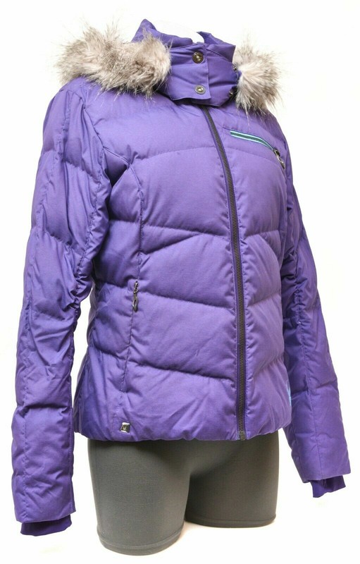 Spyder Posh Faux Fur Jacket Women MEDIUM Purple Hooded Winter Coat Puffer Ski 