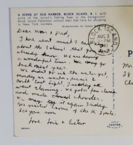 A Scene at Old Harbor ~ Block Island, RI. -Posted Postcard 8/13/61 -RHODE ISLAND - Picture 8 of 12