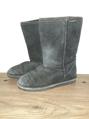 Bearpaw Kids Youth Emma Short Suede Sheepskin Boot Black Size