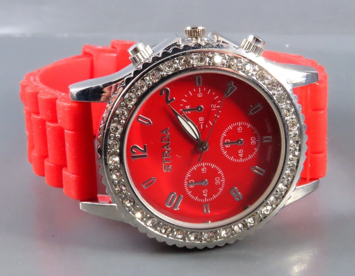 STRADA GENOA Women\'s Rhinestone Accent Watch RED Silicone Strap Chronograph Strada Mens Sport Watch with Red Silicone | Mercari main image 4