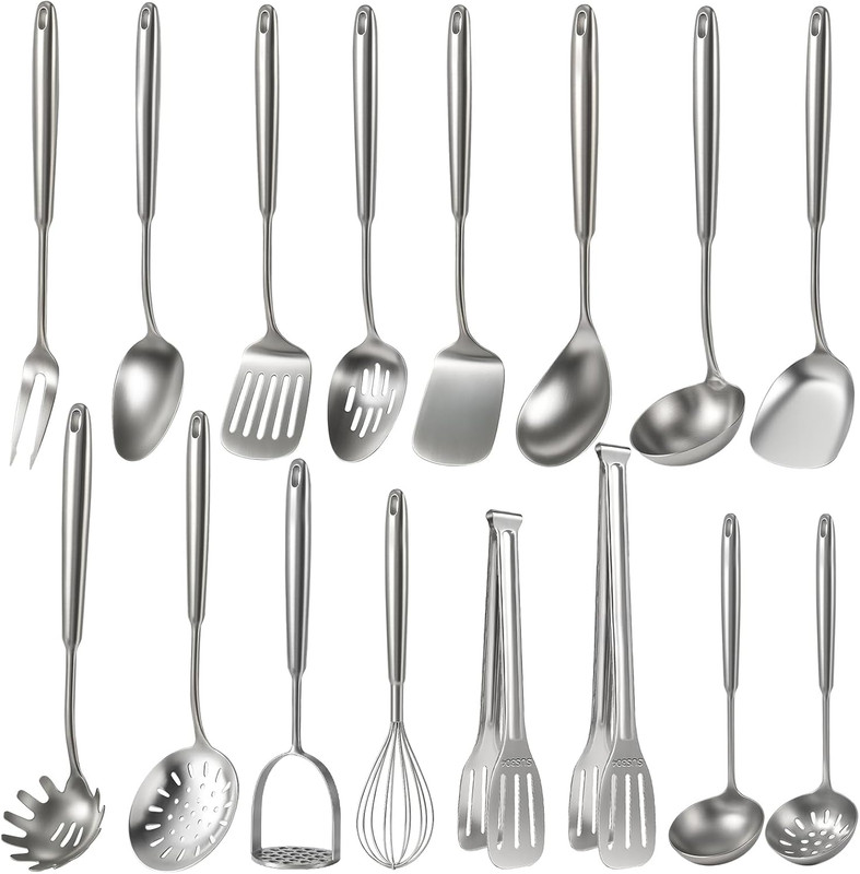 304 Stainless Steel 16PC Kitchen Utensil Set, Metal Accessories Dishwasher Safe