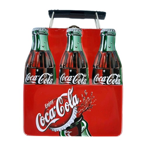 Coca Cola Mini Lunch Box Tin with Handle 6-Pack Coke Bottles VTG Collectible