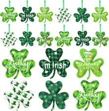 12 Pieces St Patrick'S Day Green Shamrock Ornaments Hat Luck Clover Hanging Orna
